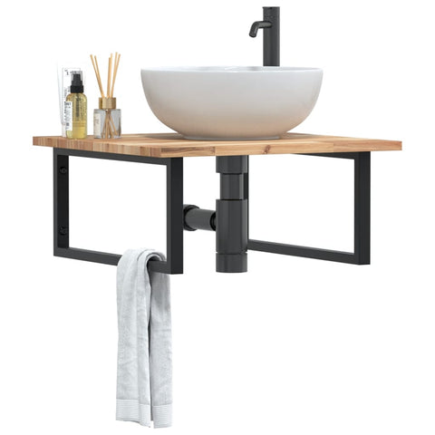 vidaXL Basin Shelf Wall Mounted Steel and Solid Wood Acacia