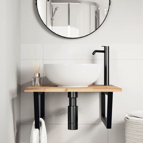 vidaXL Basin Shelf Wall Mounted Steel and Solid Wood Acacia