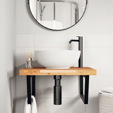 vidaXL Basin Shelf Wall Mounted Steel and Solid Wood Acacia