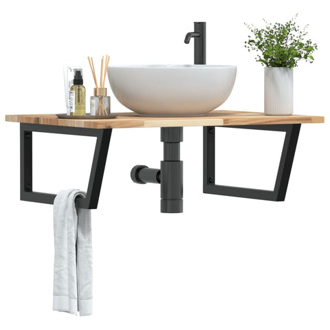 vidaXL Basin Shelf Wall Mounted Steel and Solid Wood Acacia
