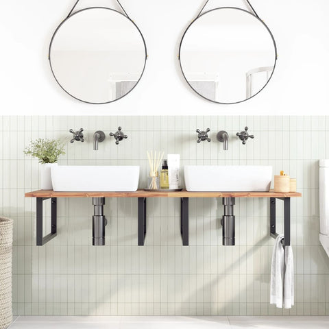 vidaXL Basin Shelf Wall Mounted Steel and Solid Wood Acacia
