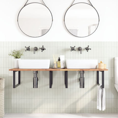 vidaXL Basin Shelf Wall Mounted Steel and Solid Wood Acacia