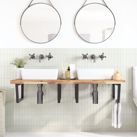 vidaXL Basin Shelf Wall Mounted Steel and Solid Wood Acacia