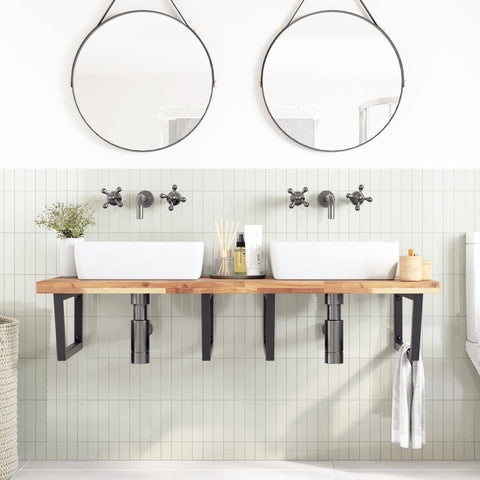 vidaXL Basin Shelf Wall Mounted Steel and Solid Wood Acacia