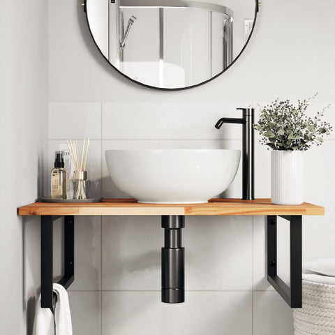 vidaXL Basin Shelf Wall Mounted Steel and Solid Wood Acacia