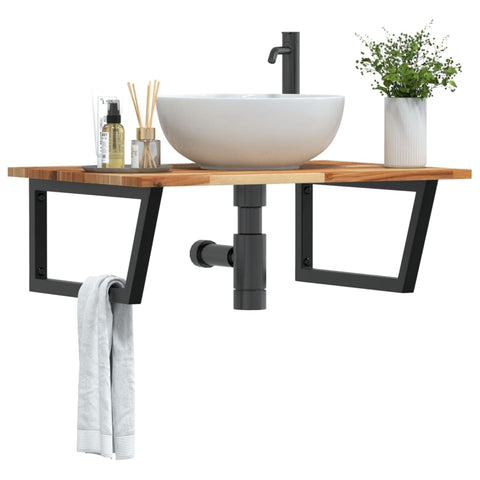 vidaXL Basin Shelf Wall Mounted Steel and Solid Wood Acacia