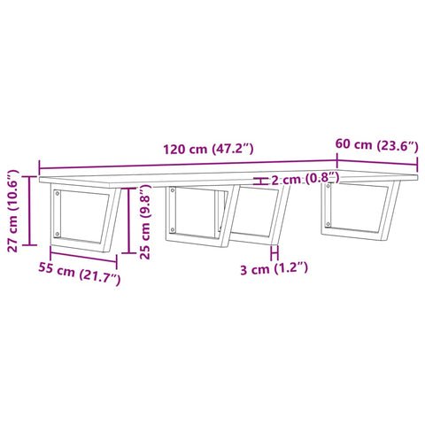 vidaXL Basin Shelf Wall Mounted Steel and Solid Wood Acacia