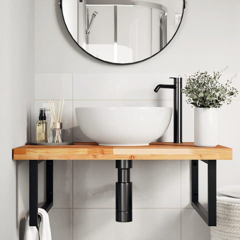 vidaXL Basin Shelf Wall Mounted Steel and Solid Wood Acacia