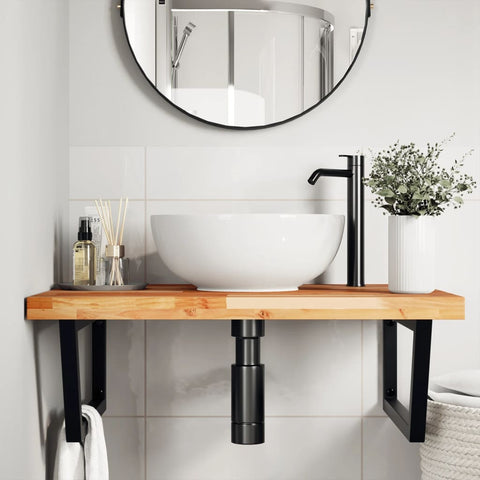 vidaXL Basin Shelf Wall Mounted Steel and Solid Wood Acacia