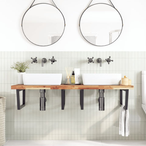 vidaXL Basin Shelf Wall Mounted Steel and Solid Wood Acacia