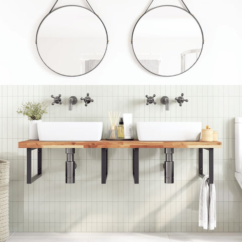 vidaXL Basin Shelf Wall Mounted Steel and Solid Wood Acacia