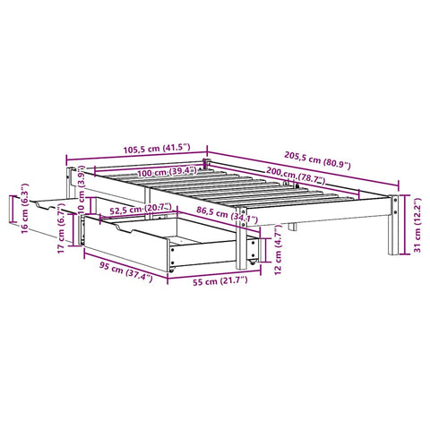 vidaXL Bed Frame without Mattress White 100x200 cm Solid Wood Pine