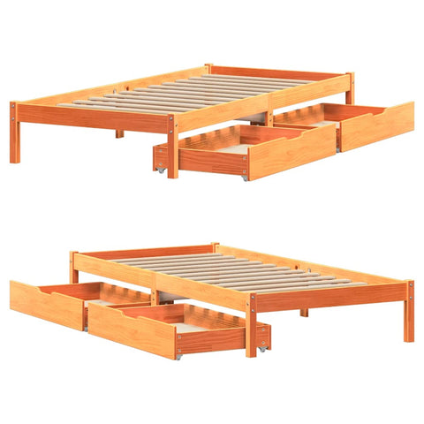 vidaXL Bed Frame without Mattress Wax Brown 75x190 cm Small Single Solid Wood Pine