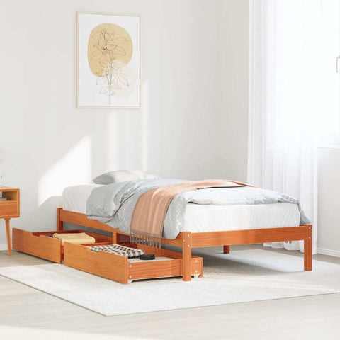vidaXL Bed Frame without Mattress Wax Brown 75x190 cm Small Single Solid Wood Pine