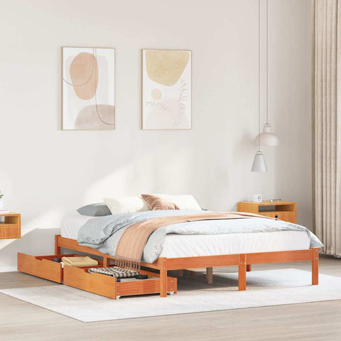 vidaXL Bed Frame without Mattress Wax Brown 140x190 cm Solid Wood Pine
