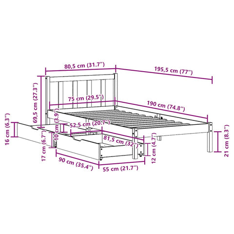 vidaXL Bed Frame without Mattress White 75x190 cm Small Single Solid Wood Pine