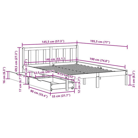 vidaXL Bed Frame without Mattress White 140x190 cm Solid Wood Pine