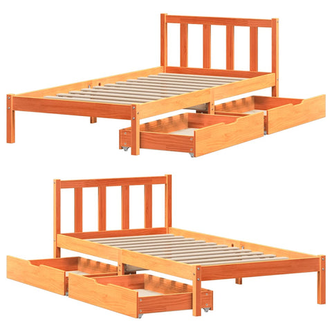 vidaXL Bed Frame without Mattress Wax Brown 90x190 cm Single Solid Wood Pine