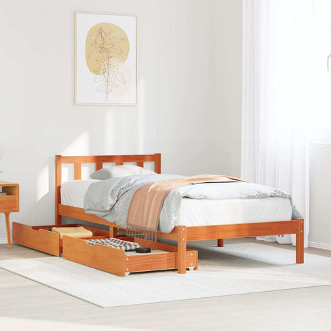 vidaXL Bed Frame without Mattress Wax Brown 90x190 cm Single Solid Wood Pine