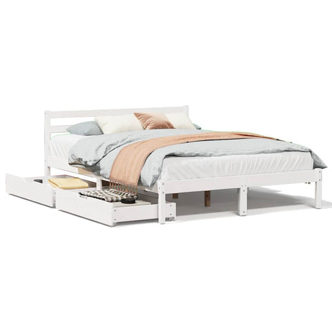 vidaXL Bed Frame without Mattress White 150x200 cm King Size Solid Wood Pine