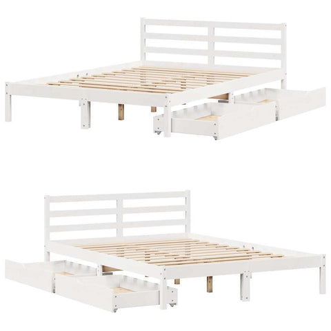 vidaXL Bed Frame without Mattress White 150x200 cm King Size Solid Wood Pine