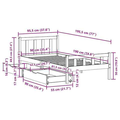 vidaXL Bed Frame without Mattress 90x190 cm Single Solid Wood Pine