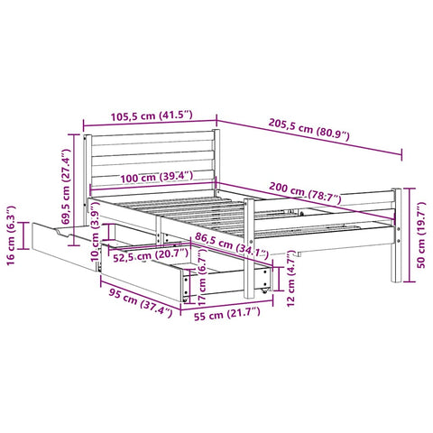 vidaXL Bed Frame without Mattress 100x200 cm Solid Wood Pine