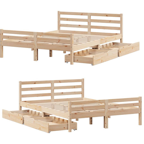 vidaXL Bed Frame without Mattress 150x200 cm King Size Solid Wood Pine