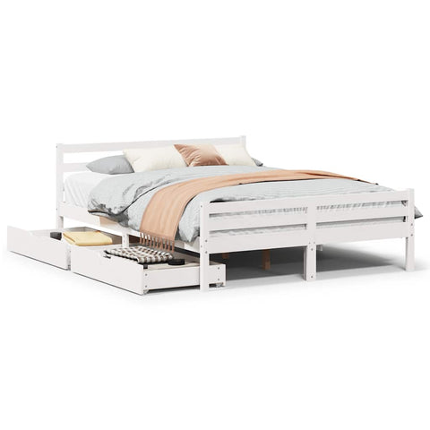 vidaXL Bed Frame without Mattress White 150x200 cm King Size Solid Wood Pine