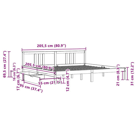 vidaXL Bed Frame without Mattress White 200x200 cm Solid Wood Pine