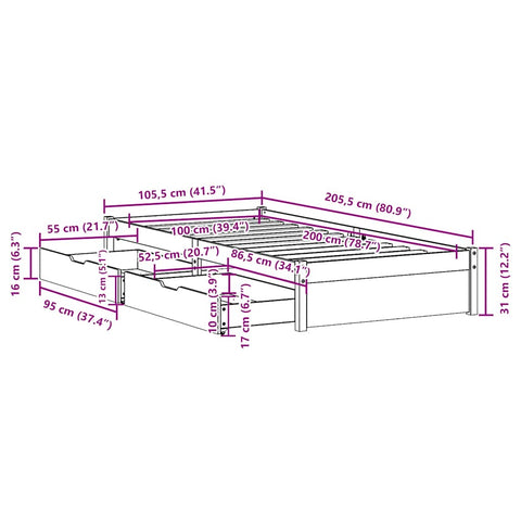 vidaXL Bed Frame without Mattress 100x200 cm Solid Wood Pine