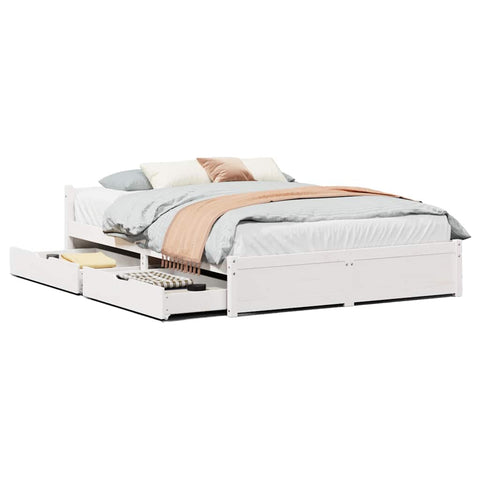 vidaXL Bed Frame without Mattress White 135x190 cm Double Solid Wood Pine