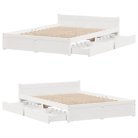 vidaXL Bed Frame without Mattress White 150x200 cm King Size Solid Wood Pine