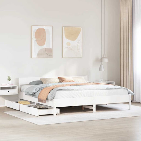 vidaXL Bed Frame without Mattress White 200x200 cm Solid Wood Pine