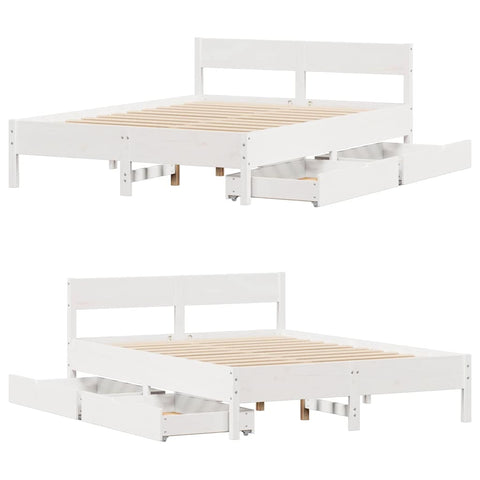 vidaXL Bed Frame without Mattress White 150x200 cm King Size Solid Wood Pine