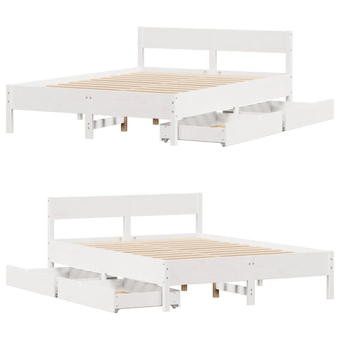 vidaXL Bed Frame without Mattress White 135x190 cm Double Solid Wood Pine
