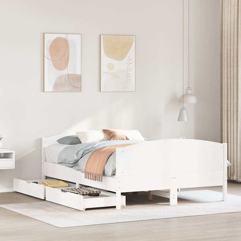 vidaXL Bed Frame without Mattress White 135x190 cm Double Solid Wood Pine