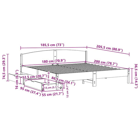 vidaXL Bed Frame without Mattress White 180x200 cm Super King Solid Wood Pine