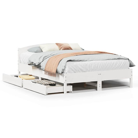 vidaXL Bed Frame without Mattress White 150x200 cm King Size Solid Wood Pine