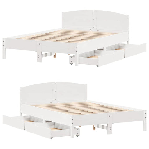 vidaXL Bed Frame without Mattress White 150x200 cm King Size Solid Wood Pine