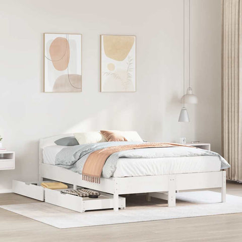 vidaXL Bed Frame without Mattress White 150x200 cm King Size Solid Wood Pine