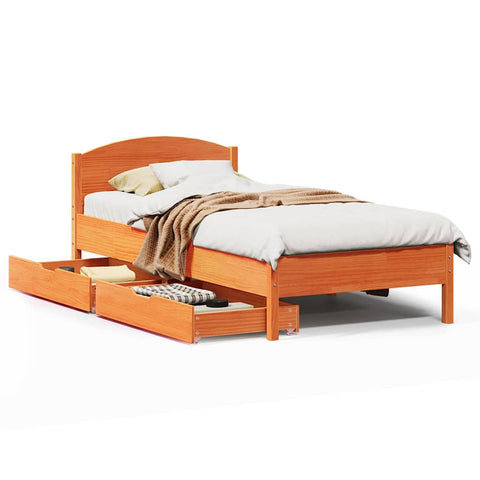 vidaXL Bed Frame without Mattress Wax Brown 100x200 cm Solid Wood Pine