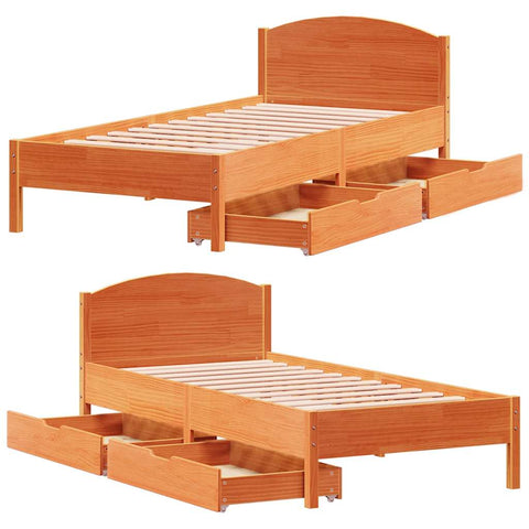 vidaXL Bed Frame without Mattress Wax Brown 100x200 cm Solid Wood Pine