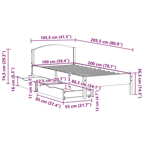 vidaXL Bed Frame without Mattress Wax Brown 100x200 cm Solid Wood Pine