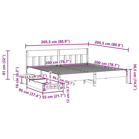 vidaXL Bed Frame without Mattress White 200x200 cm Solid Wood Pine