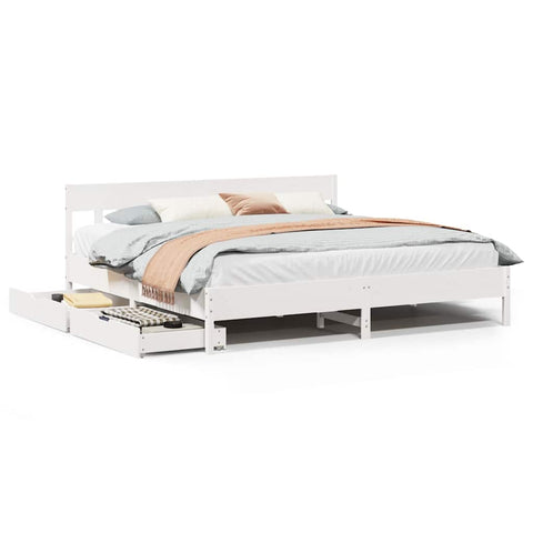 vidaXL Bed Frame without Mattress White 180x200 cm Super King Solid Wood Pine
