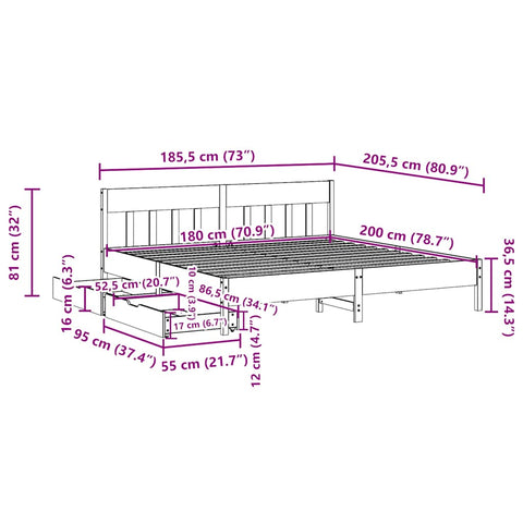 vidaXL Bed Frame without Mattress White 180x200 cm Super King Solid Wood Pine