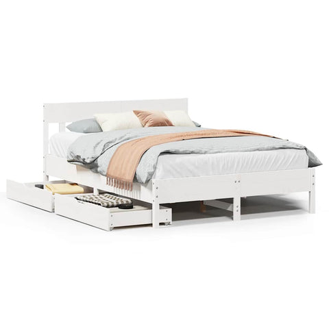 vidaXL Bed Frame without Mattress White 150x200 cm King Size Solid Wood Pine
