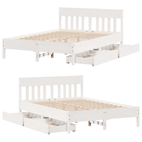 vidaXL Bed Frame without Mattress White 150x200 cm King Size Solid Wood Pine