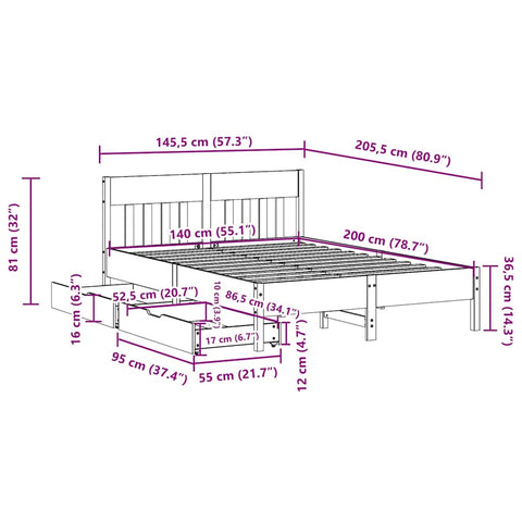 vidaXL Bed Frame without Mattress 140x200 cm Solid Wood Pine